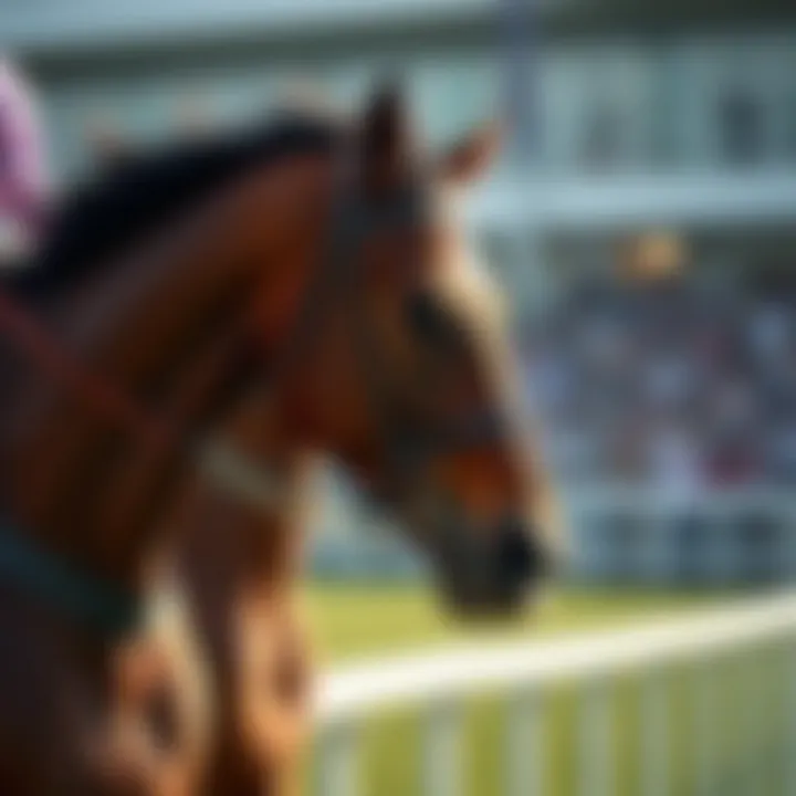 Racehorse in Action at Aintree Grand National Close-up view of a racehorse in action