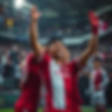 Vissel Kobe Victory Celebration Players celebrating a victory with fans