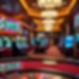 A vibrant casino floor showcasing various gaming tables