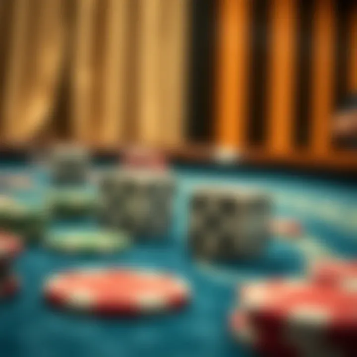 A pair of dice resting on a felt table with chips