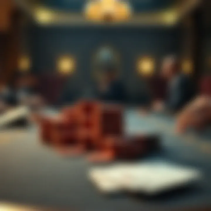 Strategic Poker Showdown A sophisticated poker table with chips and cards ready for play.