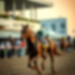 A racehorse galloping on the track during the Kentucky Derby