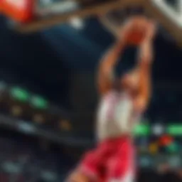 A basketball player performing a slam dunk